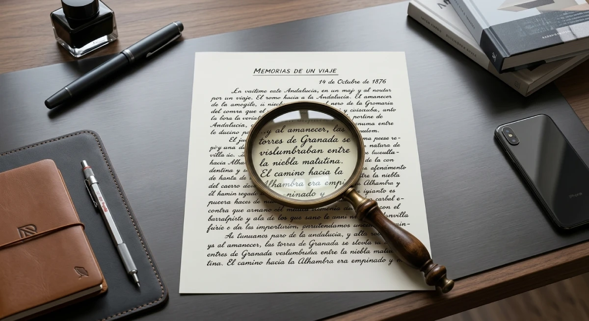 Imagen de un manuscrito en la mesa de un despacho